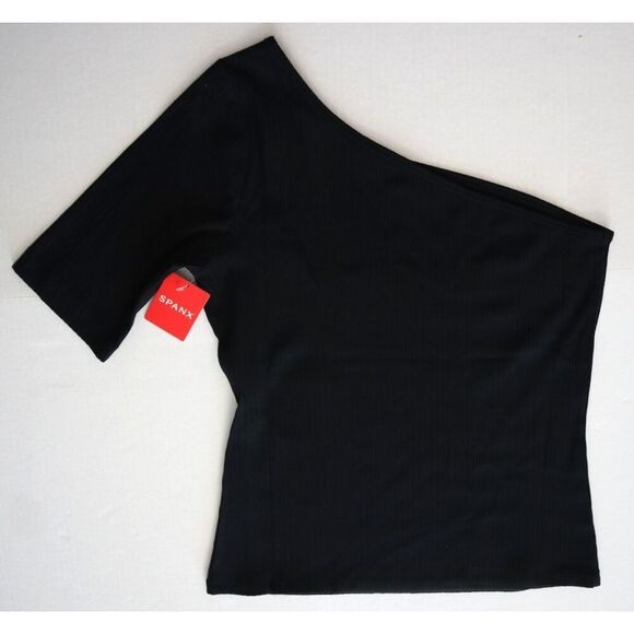 Spanx 21007R Women's Sz Small Classic Black Ribbed One Shoulder Top - Picture 7 of 9